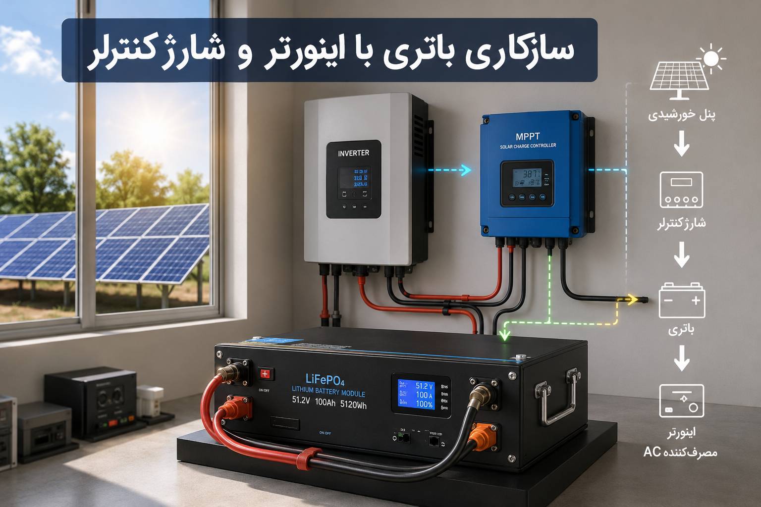 تاثیر اینورتر و شارژکنترلر بر عملکرد باتری خورشیدی