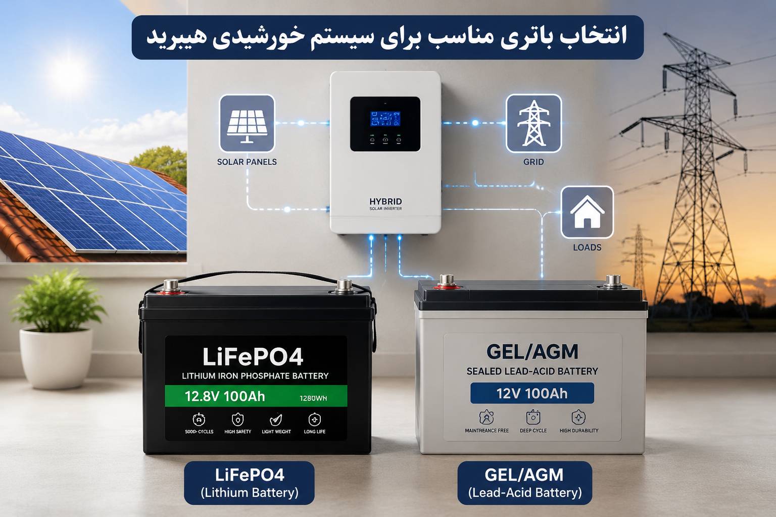 مقایسه باتری لیتیومی و سرب اسیدی در سیستم خورشیدی هیبرید