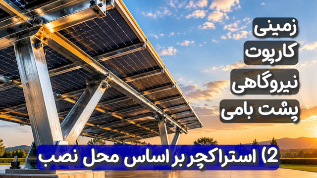 انواع استراکچر پنل خورشیدی بر اساس محل نصب ( پشت بامی، زمینی، نیروگاهی، کارپوت )
