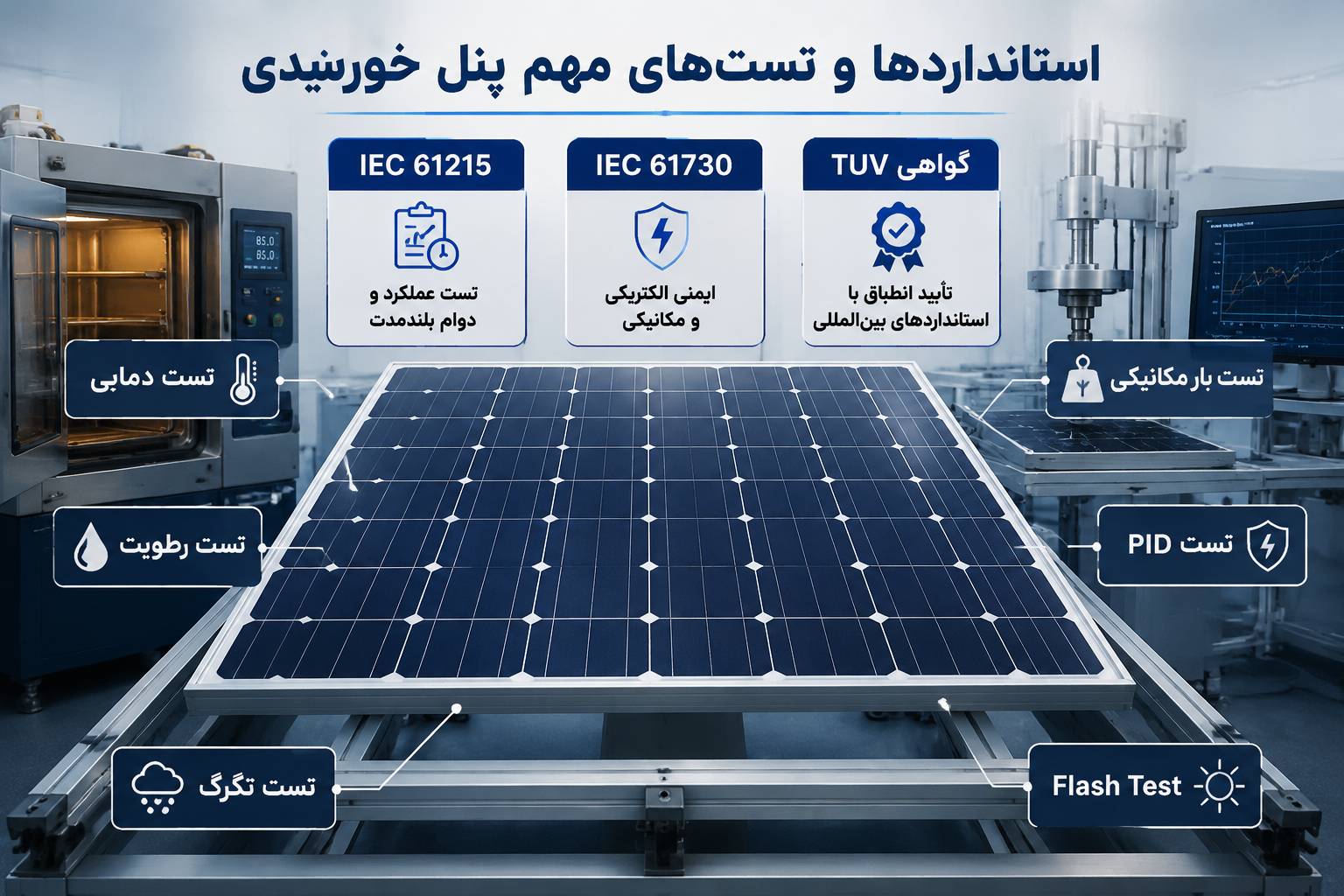 استانداردهای IEC 61215، IEC 61730، گواهی TUV و تست‌های مهم برای ارزیابی کیفیت پنل خورشیدی