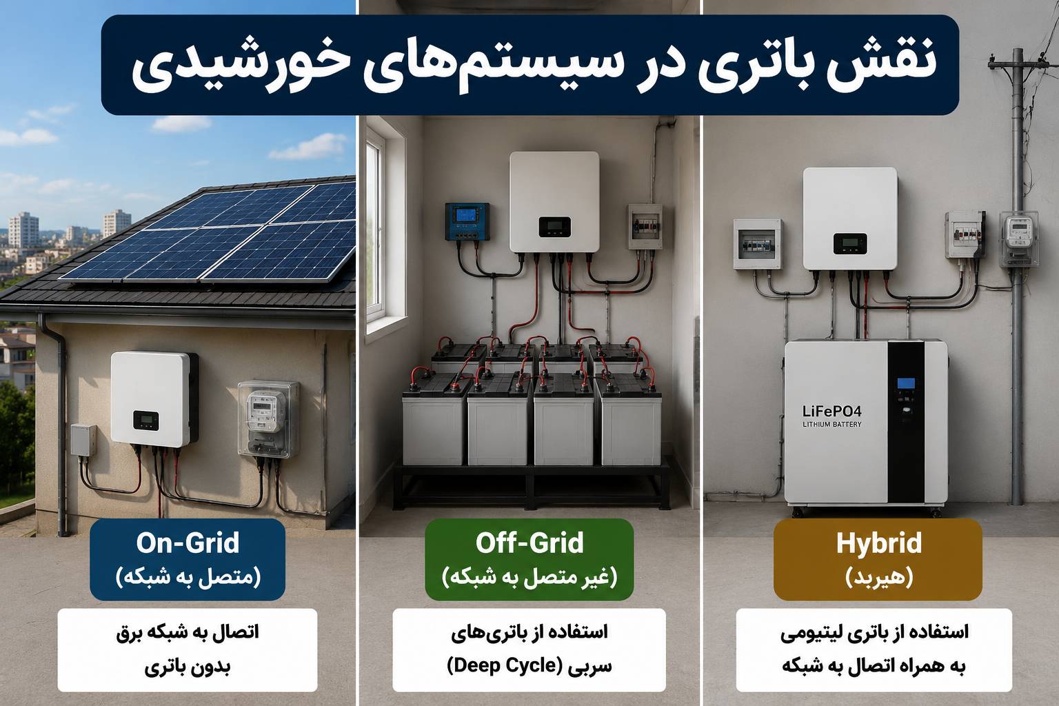 مقایسه سیستم خورشیدی آنگرید آفگرید و هیبرید با باتری