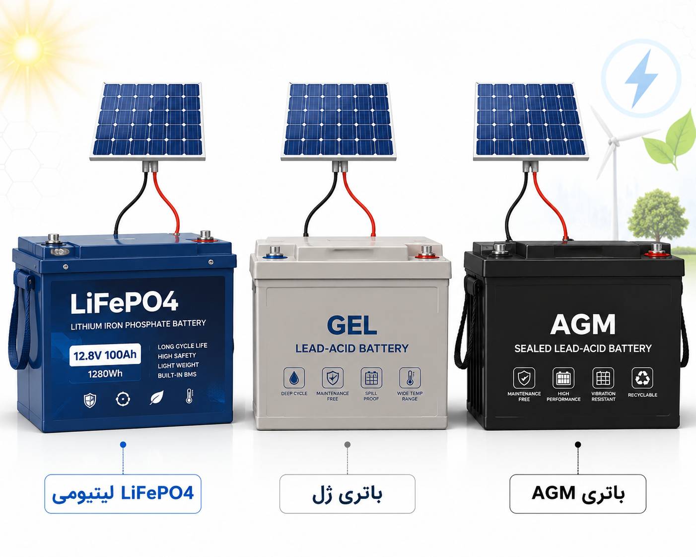 مقایسه انواع باتری خورشیدی لیتیومی ژل و AGM