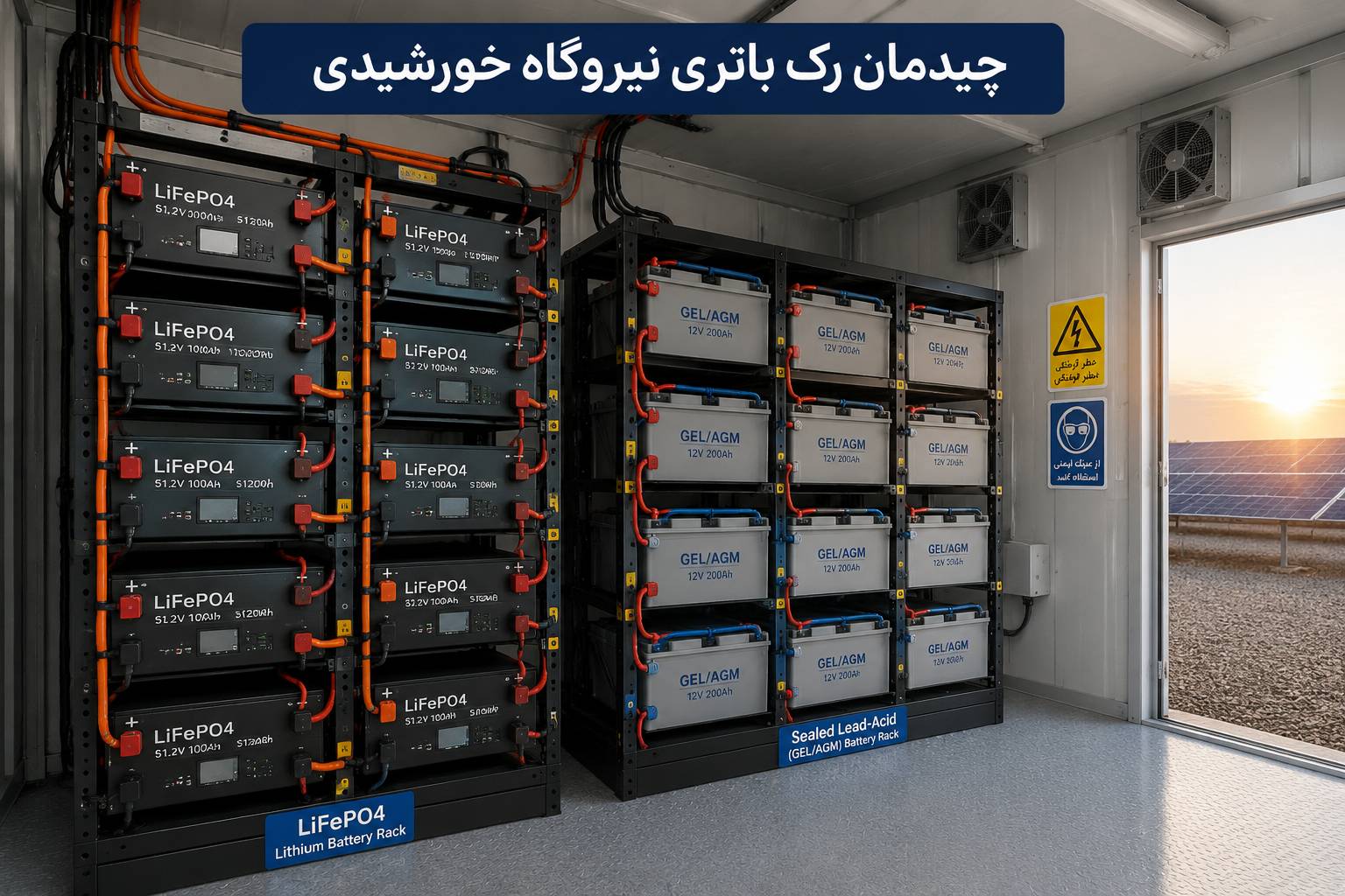 چیدمان رک باتری در نیروگاه خورشیدی