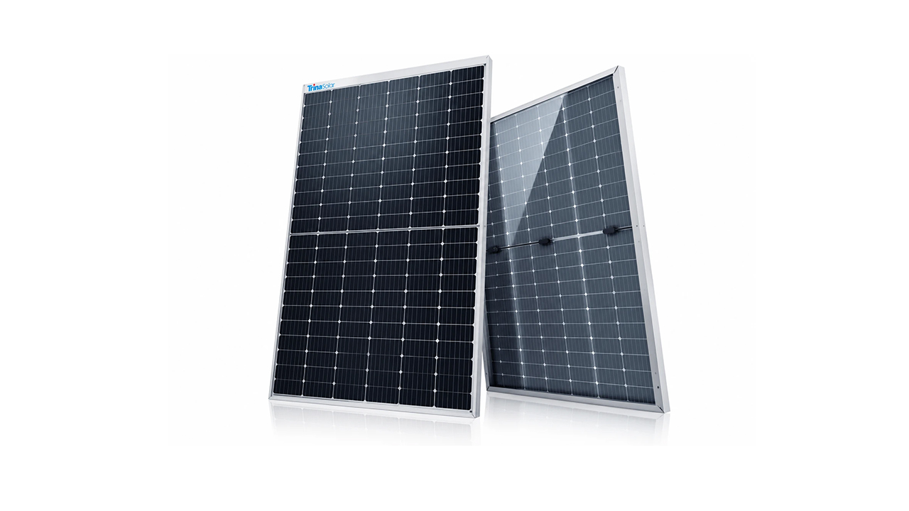 پنل خورشیدی ترینا سولار Trina Solar 725 وات مونوکریستال دوطرفه N-Type روی پس زمینه سفید