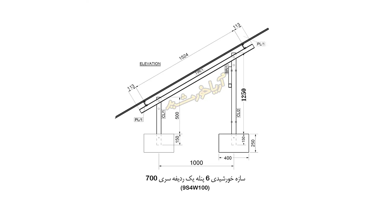 استراکچر خورشیدی ۶ پنله یک ردیفه گالوانیزه گرم سری ۷۰۰ آریا خورشید کد ۹