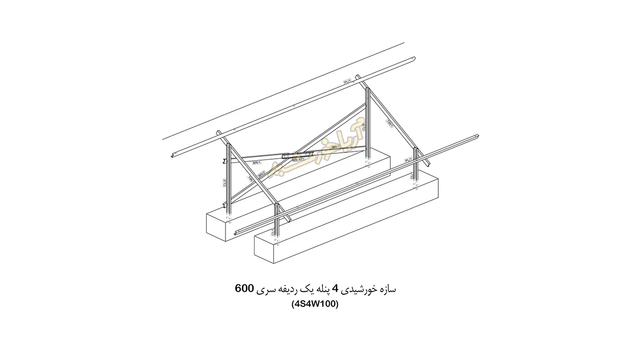 استراکچر خورشیدی ۴ پنله یک ردیفه گالوانیزه گرم سری ۶۰۰ آریا خورشید کد ۴