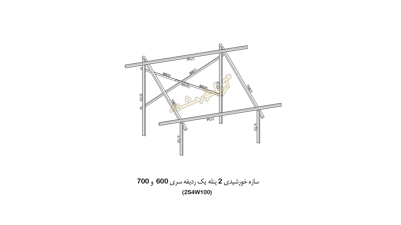 استراکچر خورشیدی ۲ پنله یک ردیفه با پوشش رنگ کوره‌ای آریا خورشید کد ۲